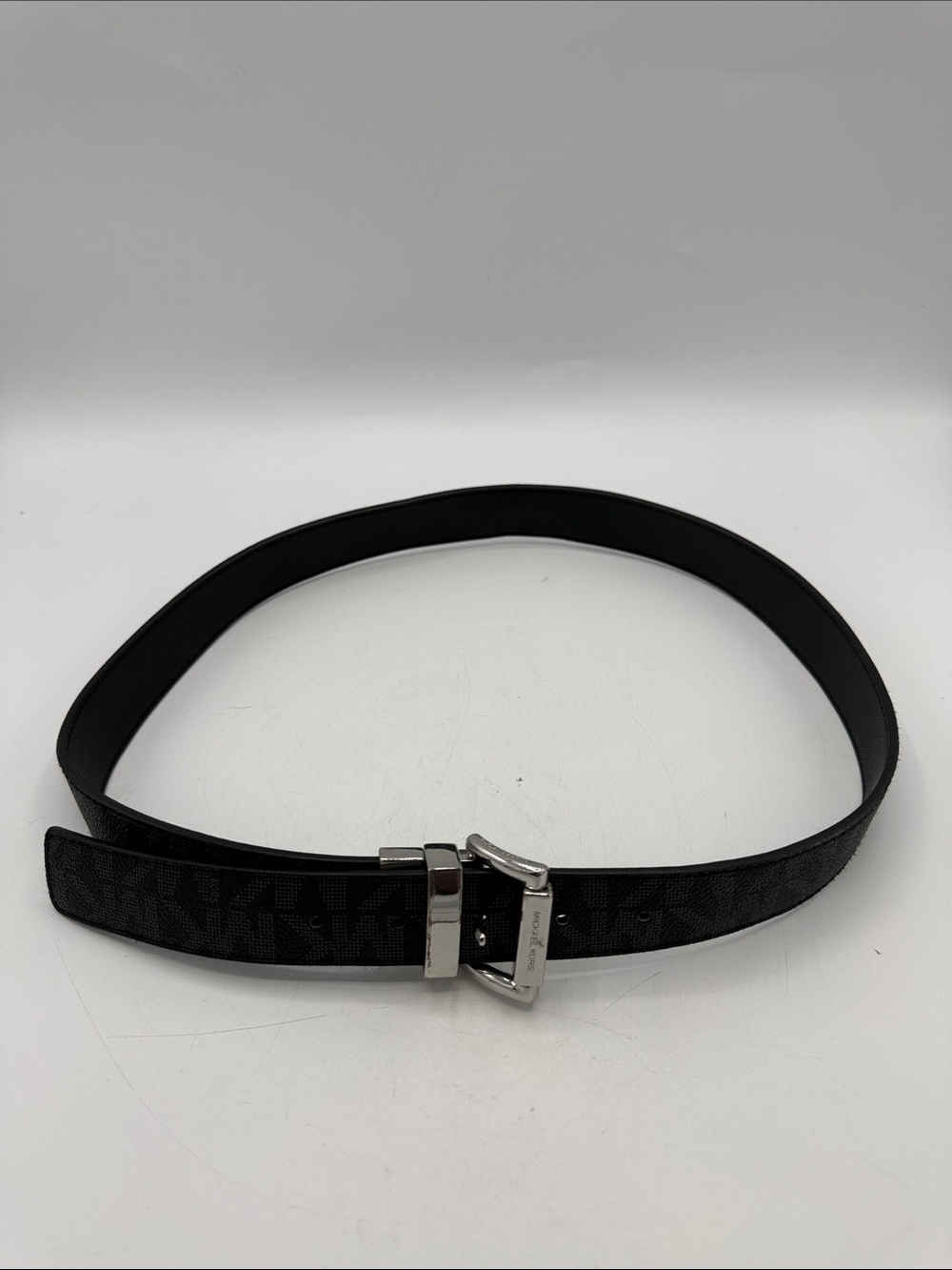 Michael Kors Black Logo Buckle Belt with Silver Hardware